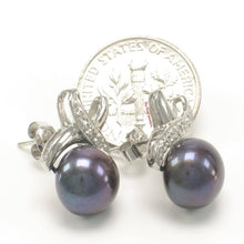 Load image into Gallery viewer, Solid 14k White Gold Six-Diamond Black Pearl Stud Earrings