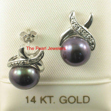 Load image into Gallery viewer, Solid 14k White Gold Six-Diamond Black Pearl Stud Earrings