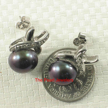 Load image into Gallery viewer, Solid 14k White Gold Six-Diamond Black Pearl Stud Earrings