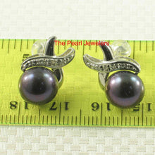 Load image into Gallery viewer, Solid 14k White Gold Six-Diamond Black Pearl Stud Earrings