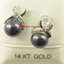 Load image into Gallery viewer, Solid 14k White Gold Six-Diamond Black Pearl Stud Earrings