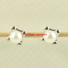 Load image into Gallery viewer, Solid 14k White Gold Square Four Hearts White Cultured Pearl Stud Earrings
