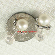 Load image into Gallery viewer, Solid 14k White Gold Square Four Hearts White Cultured Pearl Stud Earrings
