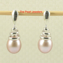 Load image into Gallery viewer, Solid 14k White Gold Swirl-Top AAA Lavender Cultured Pearl Dangle Earrings