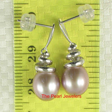 Load image into Gallery viewer, Solid 14k White Gold Swirl-Top AAA Lavender Cultured Pearl Dangle Earrings