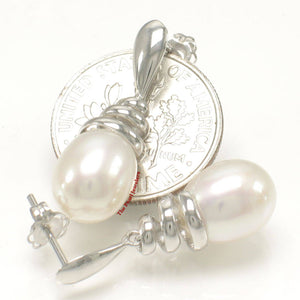 Solid 14k White Gold Swirl-Top Design White Cultured Pearl Dangle Earrings
