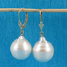 Load image into Gallery viewer, Solid 14k Yellow Gold Leverback Baroque Pearl Dangle Earrings