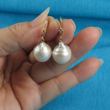 Load image into Gallery viewer, Solid 14k Yellow Gold Leverback Baroque Pearl Dangle Earrings