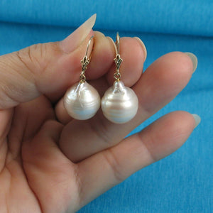 Solid 14k Yellow Gold Leverback Baroque Pearl Dangle Earrings