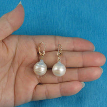 Load image into Gallery viewer, Solid 14k Yellow Gold Leverback Baroque Pearl Dangle Earrings
