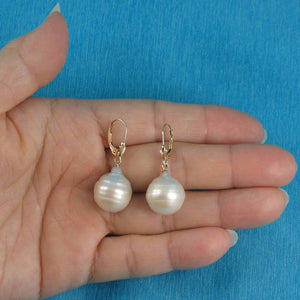 Solid 14k Yellow Gold Leverback Baroque Pearl Dangle Earrings
