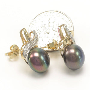 Solid 14k Yellow Gold Diamond & Cultured Pearl Post Earrings