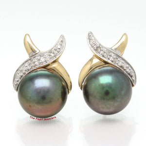 Solid 14k Yellow Gold Diamond & Cultured Pearl Post Earrings
