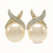 Load image into Gallery viewer, Solid 14k Yellow Gold Diamond &amp; Cultured Pearl Post Earrings