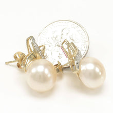 Load image into Gallery viewer, Solid 14k Yellow Gold Diamond &amp; Cultured Pearl Post Earrings