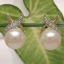 Load image into Gallery viewer, Solid 14k Yellow Gold Diamond &amp; Peach Pearl Stud Earrings