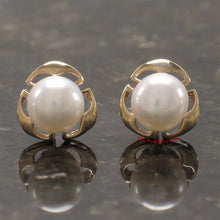 Load image into Gallery viewer, Solid 14k Yellow Gold Encircle Design White Pearl Stud Earrings