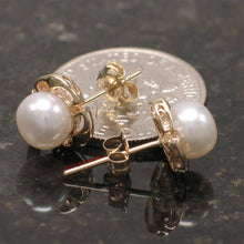Load image into Gallery viewer, Solid 14k Yellow Gold Encircle Design White Pearl Stud Earrings