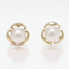 Load image into Gallery viewer, Solid 14k Yellow Gold Encircle Design White Pearl Stud Earrings