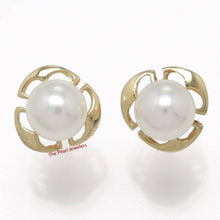 Load image into Gallery viewer, Solid 14k Yellow Gold Encircle Design White Pearl Stud Earrings