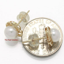 Load image into Gallery viewer, Solid 14k Yellow Gold Encircle Design White Pearl Stud Earrings