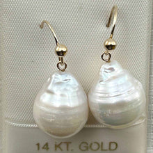 Load image into Gallery viewer, Solid 14k Yellow Gold Fish Hook Baroque White Pearl Dangle Earrings