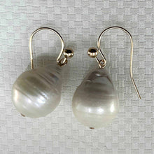 Load image into Gallery viewer, Solid 14k Yellow Gold Fish Hook Baroque White Pearl Dangle Earrings