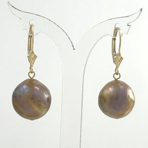 Solid 14k Yellow Gold Leverback Baroque Lavender Pearl Dangle Earrings (Petite)