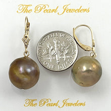 Load image into Gallery viewer, Solid 14k Yellow Gold Leverback Baroque Lavender Pearl Dangle Earrings (Petite)