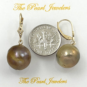 Solid 14k Yellow Gold Leverback Baroque Lavender Pearl Dangle Earrings (Petite)