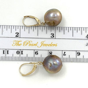 Solid 14k Yellow Gold Leverback Baroque Lavender Pearl Dangle Earrings (Petite)