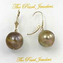 Load image into Gallery viewer, Solid 14k Yellow Gold Leverback Baroque Lavender Pearl Dangle Earrings (Petite)
