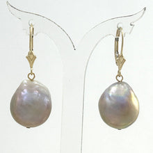 Load image into Gallery viewer, Solid 14k Yellow Gold Leverback Baroque Lavender Pearl Dangle Earrings