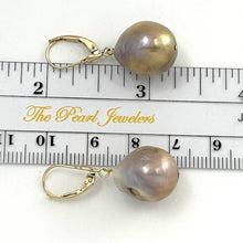 Load image into Gallery viewer, Solid 14k Yellow Gold Leverback Baroque Lavender Pearl Dangle Earrings