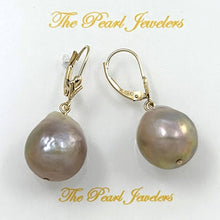 Load image into Gallery viewer, Solid 14k Yellow Gold Leverback Baroque Lavender Pearl Dangle Earrings