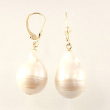 Load image into Gallery viewer, Solid 14k Yellow Gold Leverback Baroque White Pearl Dangle Earrings
