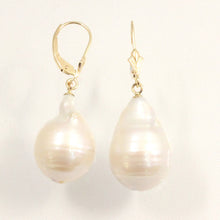 Load image into Gallery viewer, Solid 14k Yellow Gold Leverback Baroque White Pearl Dangle Earrings