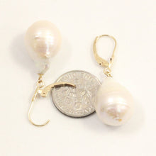 Load image into Gallery viewer, Solid 14k Yellow Gold Leverback Baroque White Pearl Dangle Earrings