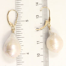 Load image into Gallery viewer, Solid 14k Yellow Gold Leverback Baroque White Pearl Dangle Earrings
