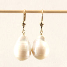 Load image into Gallery viewer, Solid 14k Yellow Gold Leverback Baroque White Pearl Dangle Earrings