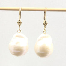 Load image into Gallery viewer, Solid 14k Yellow Gold Leverback Baroque White Pearl Dangle Earrings (Larger)