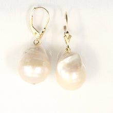 Load image into Gallery viewer, Solid 14k Yellow Gold Leverback Baroque White Pearl Dangle Earrings (Larger)