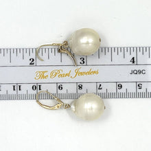 Load image into Gallery viewer, Solid 14k Yellow Gold Leverback Baroque White Pearl Dangle Earrings