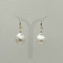 Load image into Gallery viewer, Solid 14k Yellow Gold Leverback Baroque White Pearl Dangle Earrings