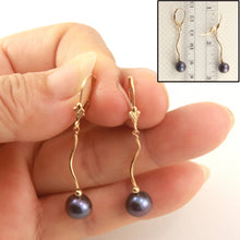 Load image into Gallery viewer, Solid 14k Yellow Gold Leverback Black Pearl Dangle Earrings