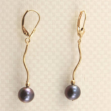 Load image into Gallery viewer, Solid 14k Yellow Gold Leverback Black Pearl Dangle Earrings