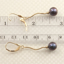 Load image into Gallery viewer, Solid 14k Yellow Gold Leverback Black Pearl Dangle Earrings