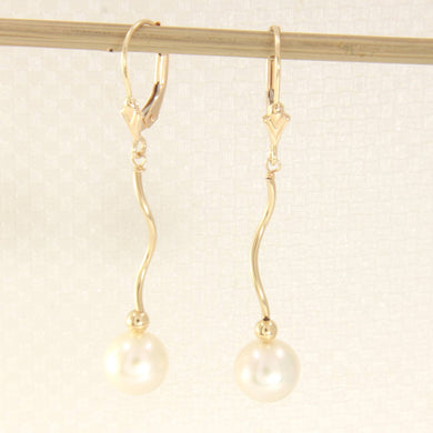 Solid 14k Yellow Gold Leverback Freshwater Pearl Dangle Earrings