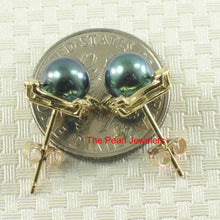 Load image into Gallery viewer, Solid 14k Yellow Gold Square Four Hearts Black Cultured Pearl Stud Earrings