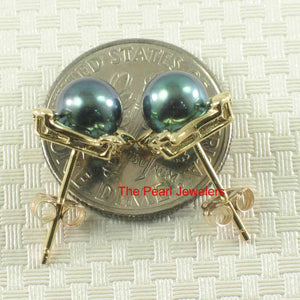 Solid 14k Yellow Gold Square Four Hearts Black Cultured Pearl Stud Earrings
